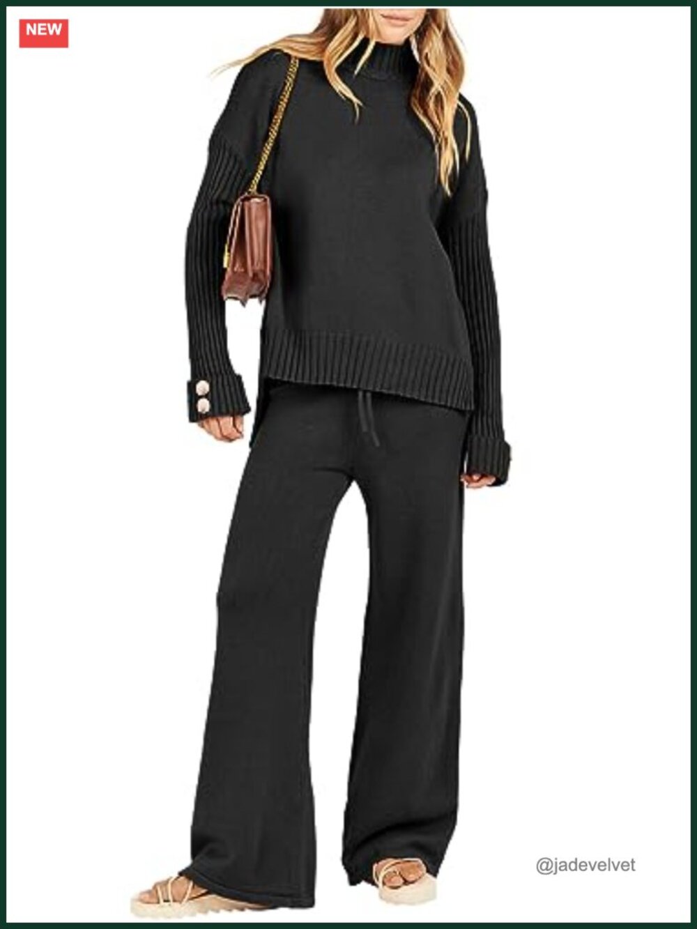 Caracilia Womens Mock Neck Sweater Set 2 Piece Wide Leg Pants Outfit